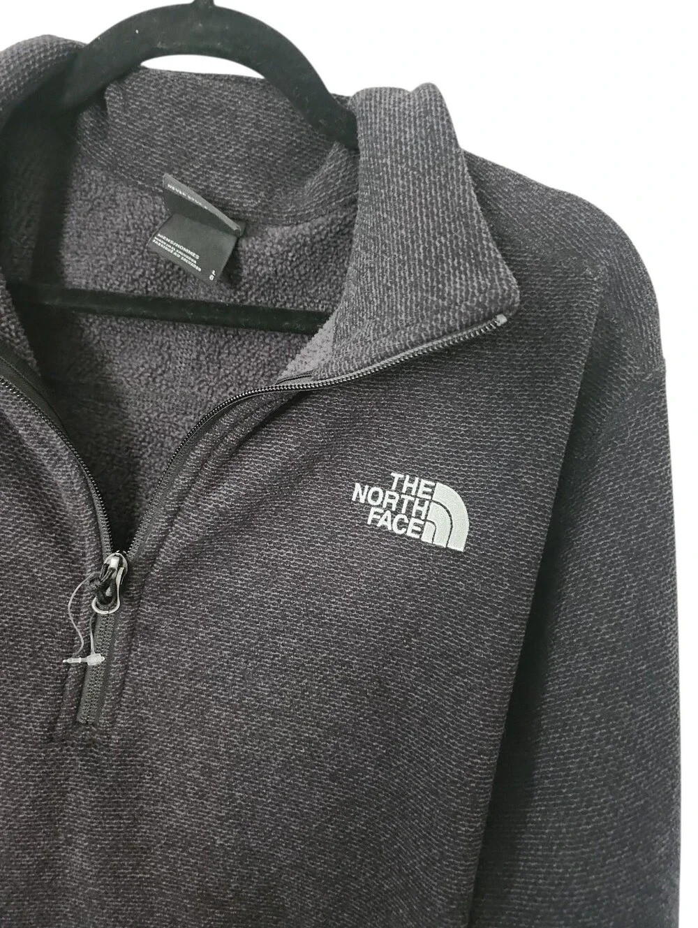 The North Face Mens Black Heatherd Fleece Pullover 1/4 Zip Size Large